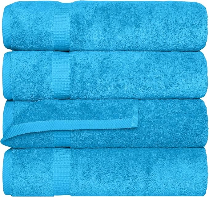 SALBAKOS 100% Turkish Cotton Bath Towel Set of 4 27x54 inch | Heirloom Quality | Hotel & Spa Collection | Ultra Soft, Super Absorbent, Long Lasting Bath Towels | Made in Turkey (Aqua, 4 Bath Towels)