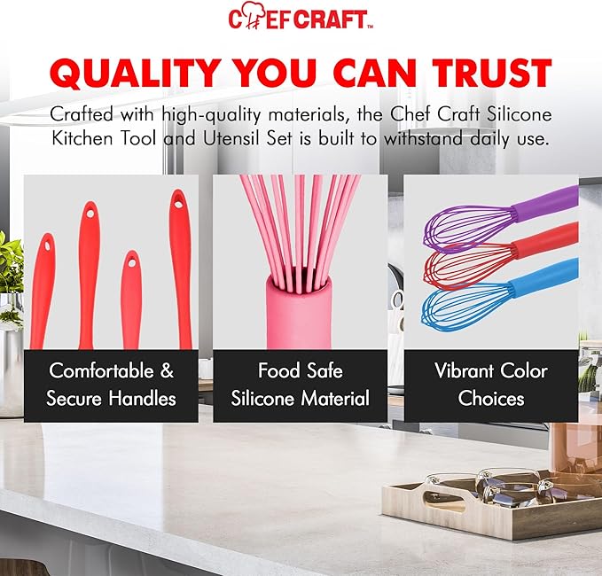 Chef Craft Premium Silicone Wire Cooking Whisk, 10.5 inch, Pink