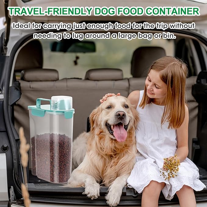 TBMax Pet Dog Cat Food Storage Containers 2 Pack 10 to 14 Lbs, Airtight Cat Food Dispenser with Large Spout & Portable Handle, Travel Dog Treat Storage Bin Bird Seed Container-Cyan+Dark