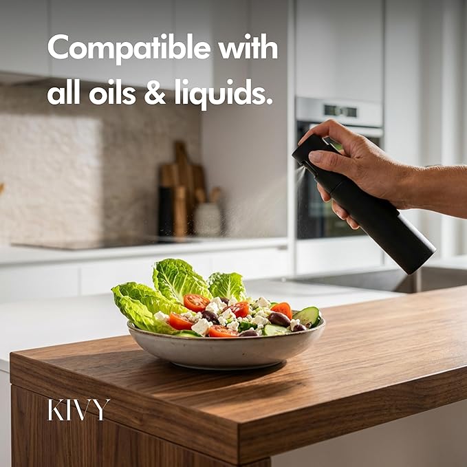KIVY Glass Oil Sprayer for Cooking– Precise Oil & Vinegar Spray Bottle Oil Mister Spray Bottle for Food – Includes Funnel – Perfect for Cooking & Air Fryer - Stainless Steel Sprayer