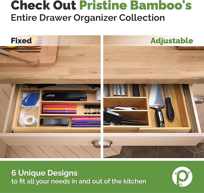 Pristine Bamboo Silverware Organizer - Small Extra-Deep Wooden Kitchen Drawer Organizer Divider for Spoons, Forks, Knives & Cutleries - 5 Slots