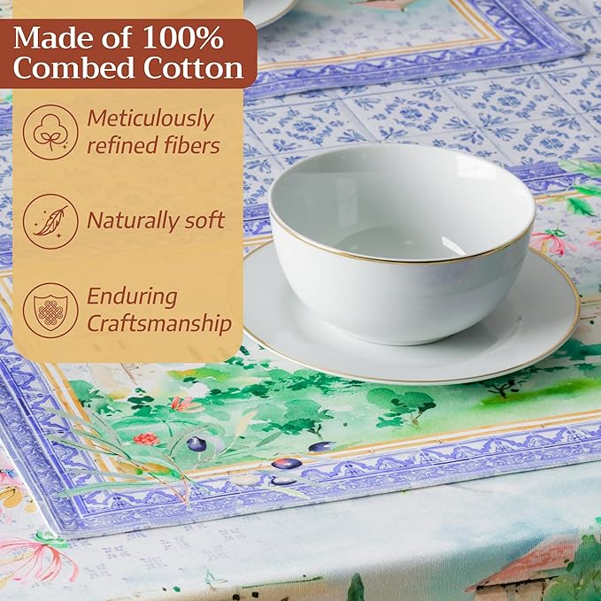 Maison d' Hermine Placemat 100% Combed Cotton Premium Cloth Placemats 13"x19" Washable Place Mats, Home, Kitchen, Dining, Cocktail Parties & Camping -Luberon (Set of 4)