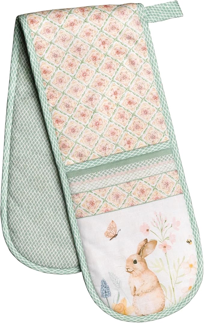 Maison d' Hermine Double Oven Mitts 100% Cotton 7"x35" Double Oven Mitt Heat Resistant BBQ Cooking Gloves with Loop Baking Grilling Gifts for Mothers Day Spring Summer (Easter Dew)