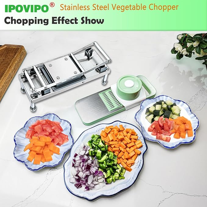 Stainless steel Vegetable Chopper, Veggie Chopper With 4 Blades, Onion Dicer with Container, Food Cutter & Grater Mandoline Slicer (4 Blades)