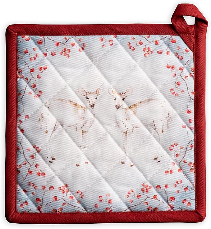 Maison d' Hermine Pot Holders 100% Cotton Heat Resistant Potholders 8" x 8" Hot Pads with Loop for Thanksgiving Christmas Decorations BBQ Cooking Handling Hot Pans (Pack of 1, Fairy Tale Forest)