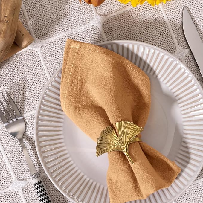 MLMC 8 Pack Caramel Cloth Napkins Rustic Washable Cotton Linen Napkins Set of 8 17"x17" Reusable Dinner Napkins Cloth for Wedding Party Bridal Shower Everyday Use Gathings Decor
