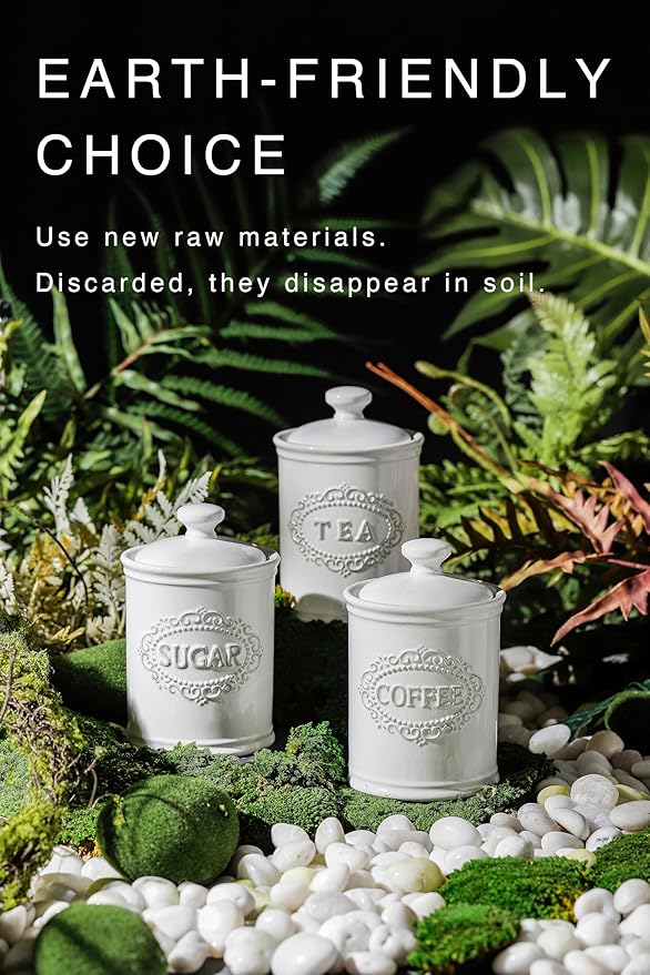 Ceramic Canisters Sets For The Kitchen Canisters For Countertop Set of 3 Airtight Coffee Canisters For Ground Coffee Sugar Storage With Lids Farmhouse Containers for household or kitchen use