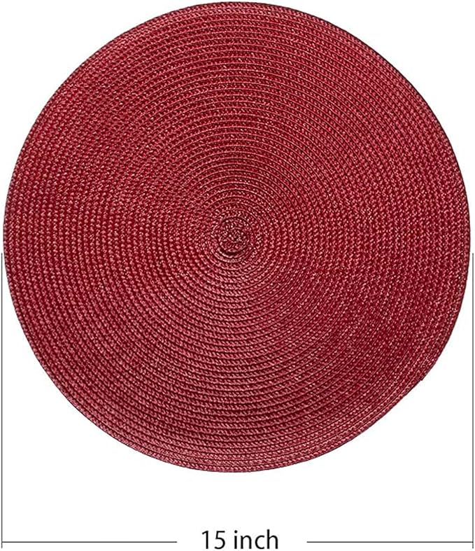AHHFSMEI Round Placemats Set of 8 Heat Resistant Washable Non-Slip Woven Braided Table Mats for Dining Table Kitchen & Home Decor (Burgendy Red,8)