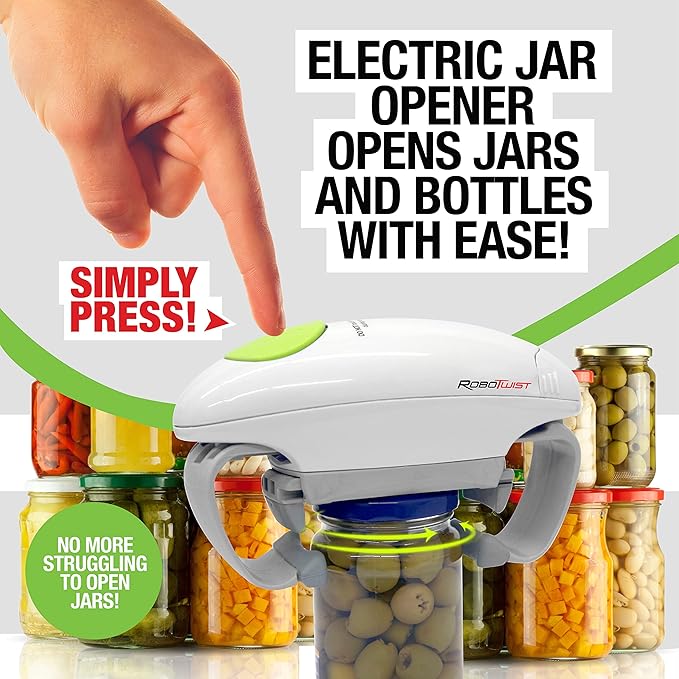 Robotwist Automatic Jar Opener, Deluxe Model with Improved Torque, Robo Twist Kitchen Gadgets for Home, Electric Handsfree Easy Jar Opener – Works on All Jar Sizes, As Seen on TV