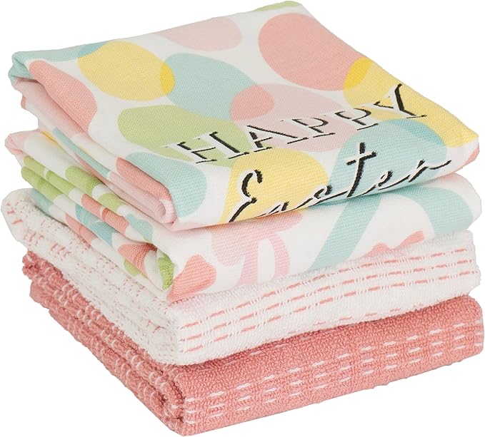 Ritz 100% Cotton Kitchen Towels, Easter Eggs Spring – 16"x26" – Absorbent Dish Towels for Drying & Cleaning – Soft & Durable (Set of 4)