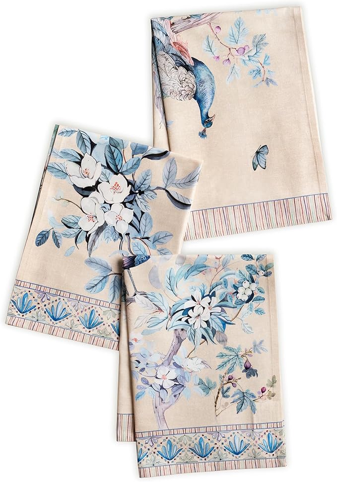 Maison d' Hermine Dishcloths 100% Combed Cotton Premium (20" x 27.50") Easter Multi-Purpose, Kitchen Towel for Kitchen, Holiday, Dinner, Wedding & Dining, Peacock Utopia - Sandy Beach (Set of 3)