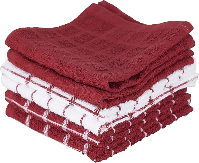 Ritz Terry Check Dish Cloth Set: Highly Absorbent & Super Soft - 100% Cotton, Durable Kitchen Cleaning Cloths for Wiping Tables and Counters, 6-Pack, Paprika