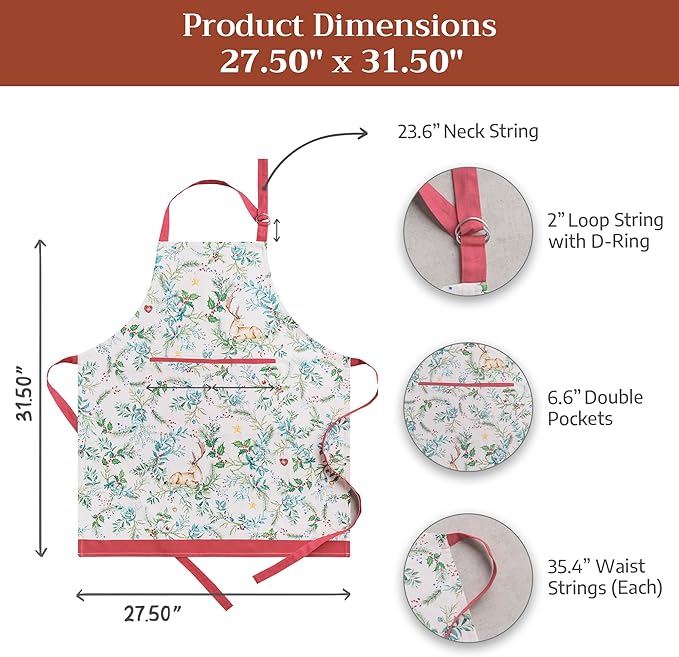 Maison d' Hermine 100% Cotton Apron for women with Pocket Kitchen Chef Apron for Men Cooking Mothers Day Gifts