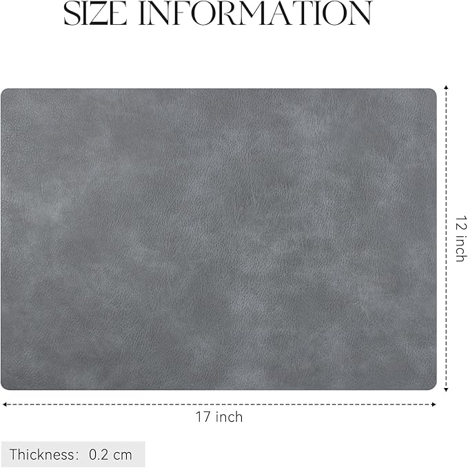 MOSAYT Vinyl Placemats Set of 8-12 X 17 Inch - Faux Leather 100% Waterproof Oil-Proof Wipeable PU Place Mats, Heat Resistant Reversible Table Mats for Kitchen, Dining, Outdoor (Grey)