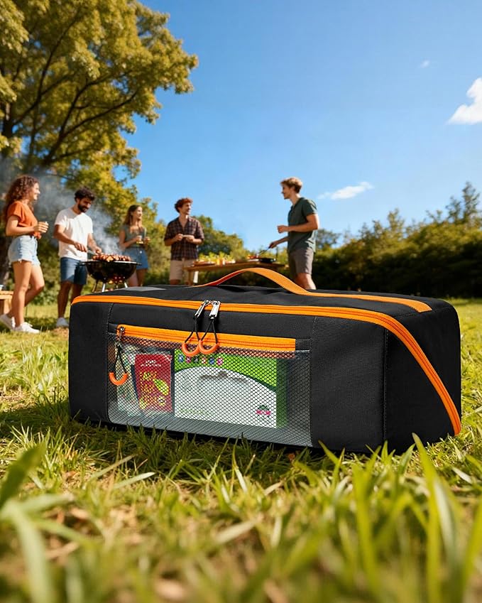 Marscamd 22” Grill Tool Storage Bag with Dual Inner Compartments, Wide-open Grill Utensil Storage Bag for Grill, Griddle and Barbecue Tools, Black (No Accessories)