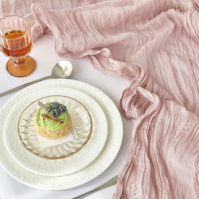 IVAPUPU 10 Pcs Cheesecloth Table Runner - 10ft Dusty Pink Spring Boho Gauze Cheese Cloth Table Runners for Baby Shower Decorations Wedding Party Summer Garden Farmhouse