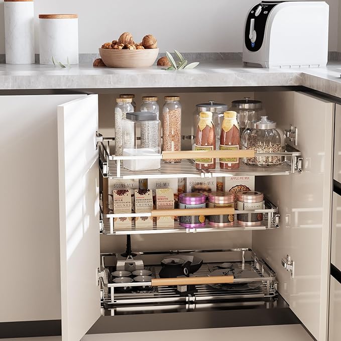 Expandable Pull Out Cabinet Organizer, Adjustable Width:23.2~39.9''W x 22.5''D Under Sink Organizer, Drawer Storage Shelves for Kitchen, Bathroom, Closet, Pantry, Cupboard, Pots, Pans