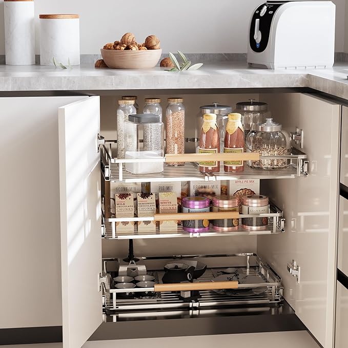 Expandable Pull Out Cabinet Organizer, Adjustable Width:17.1~28''W x 22.5''D Under Sink Organizer, Drawer Storage Shelves for Kitchen, Bathroom, Closet, Pantry, Cupboard, Pots, Pans