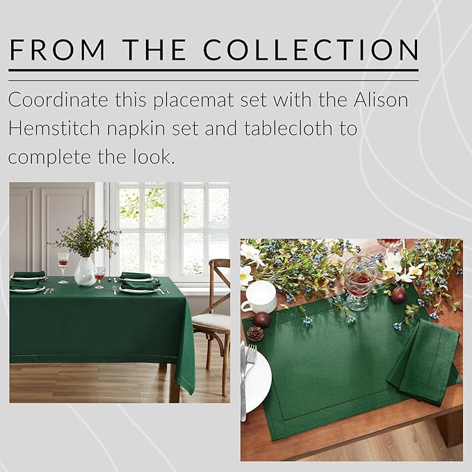 Elrene Home Fashions Alison Eyelet Border Design Cloth Wrinkle Resistant Fabric Placemat, Set of 4, 13"x19", Forest