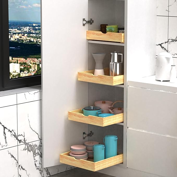 Pull Out Drawers for Kitchen Cabinets, Pull Out Cabinet Organizer, Fully Assembled Wood Cabinet Pull Out Drawer, Fast and Easy DIY Installation, 11”W x 21”D