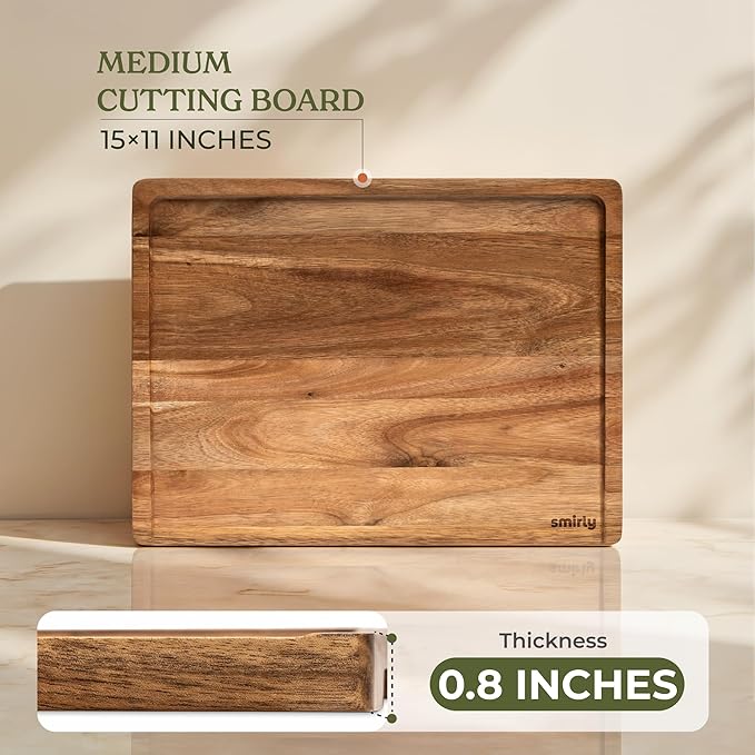SMIRLY Bamboo Cutting Board Set, Chopping Board and Wooden Cutting Boards for Kitchen, Small Wood Cutting Board and butcher block (Acacia Wood, 1 Pack)