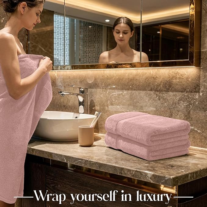 RIVERSIDE Luxury 6 Piece Towel Set, 2 Bath Towels, 2 Hand Towel, 2 Wash Cloths, 100% Cotton, 600 GSM Hotel Quality, Soft, Highly Absorbent Towels for Bathroom, Blush Pink Towel Sets