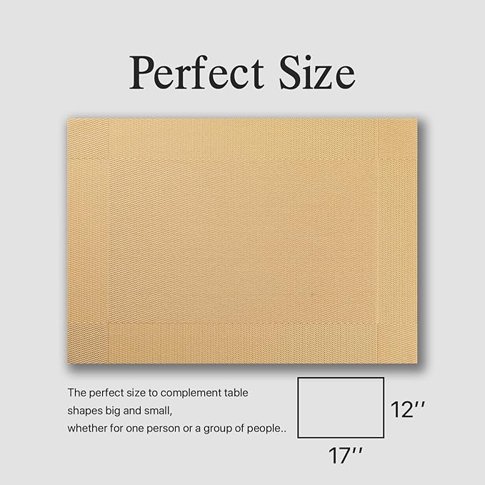 Placemats Set of 6 - Easy Clean Woven Vinyl Placemats for Dining Table, Indoor/Outdoor Place Mats, Washable PVC Table Mats（Gold Cube）