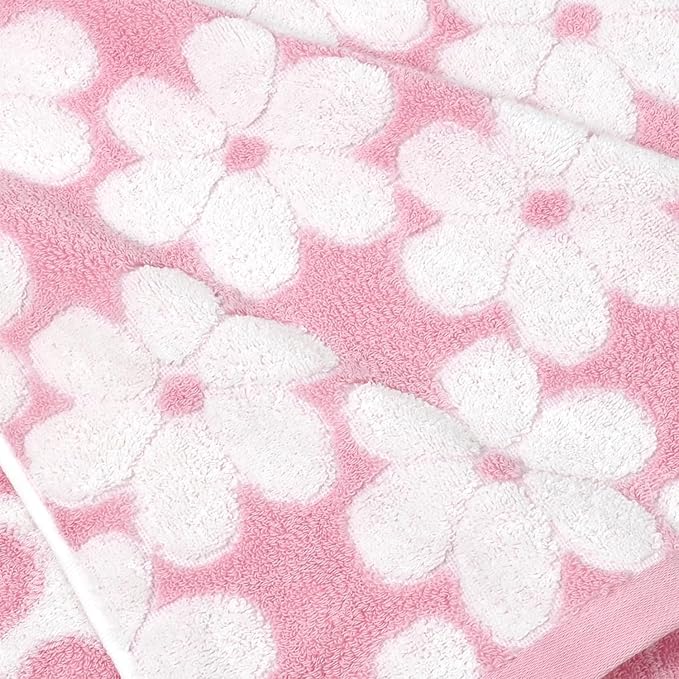 Jacquotha Pink Bath Towels Set of 2, Super Absorbent & Decorative 27.5x55 Inches, Cute Floral Jacquard Shower Towel for Bathroom Decor, Cotton