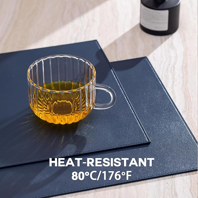 Faux Leather Placemats Set of 12 Vinyl Washable Wipeable Table Mats for Kitchen Dining Table Heat Resistant Waterproof Modern Indoor/Outdoor Placemats Non-Slip Easy Clean Place Mats-Navy Blue
