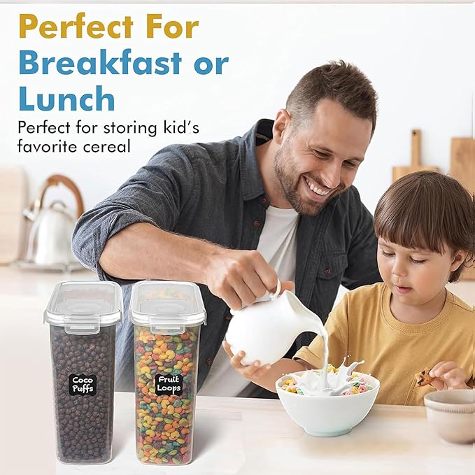 Shazo 2 Pack (15.4 Oz Cereal Capacity) Small Airtight Cereal Containers Storage with Lids, Perfect Space Saving BPA-Free Plastic Container, Pantry Organization and Canister for Rice, Sugar & Flour