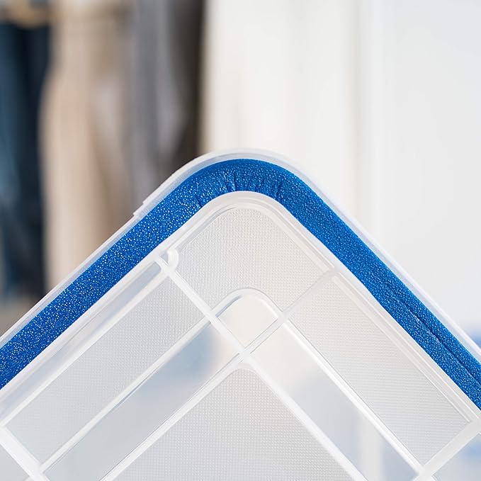 IRIS USA WeatherPro 27 & 44 Qt Storage Bins with Lids, 4 Pack, BPA-Free Plastic Gasket Box with Tight Latch and Seal, Stackable Nestable Tote Tub - Clear/Blue