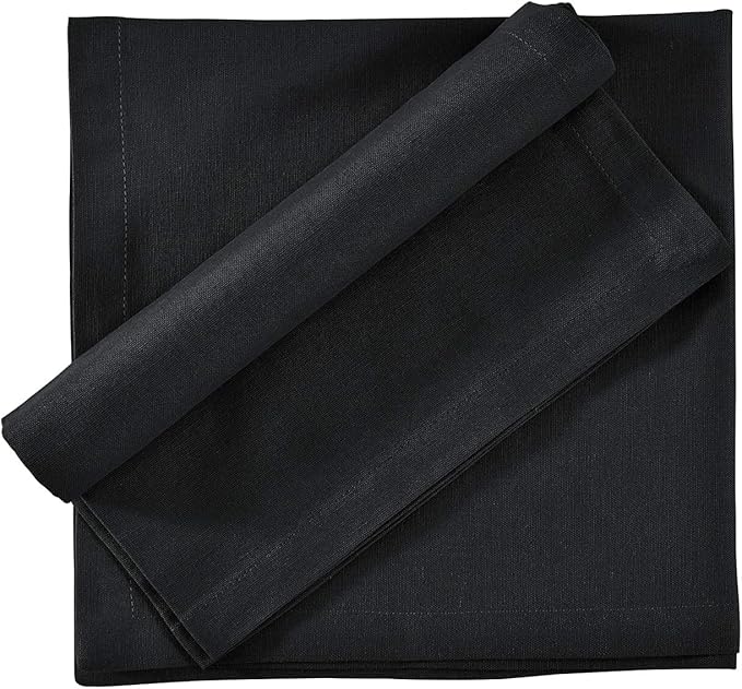 Cloth Napkins Dinner Washable Set of 4 in Cotton Linen Fabric Premium Quality, Mitered Corners for Reusable Every Day Use Pre Shrunk and Good Absorbency Christmas Cloth Napkins (Pack of 4, Black)