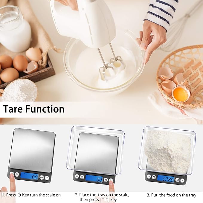 Fuzion Digital Kitchen Scale 3000g/ 0.1g, Pocket Food Scale 6 Units Conversion, Gram Scale with 2 Trays, LCD, Tare Function, Reptile Scale, Herb Scale(Battery Included)
