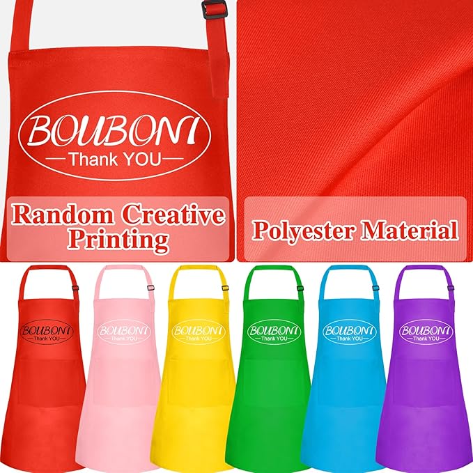6 Pack Kids Apron bulk with 2 Pockets Adjustable Chef Art Apron Kids Painting Aprons for Cooking Baking Painting Crafting Grilling Activity（6 Color）