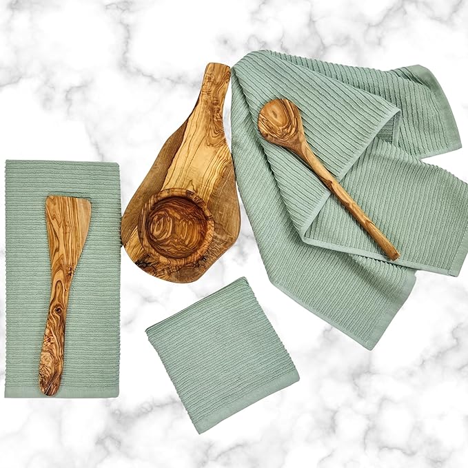 Serafina Home Sage Green Kitchen Dish Towels 100% Cotton Cloth Soft Cleaning Drying Absorbent Terry Ribbed Loop: Set of 3 Multipurpose for Everyday Use