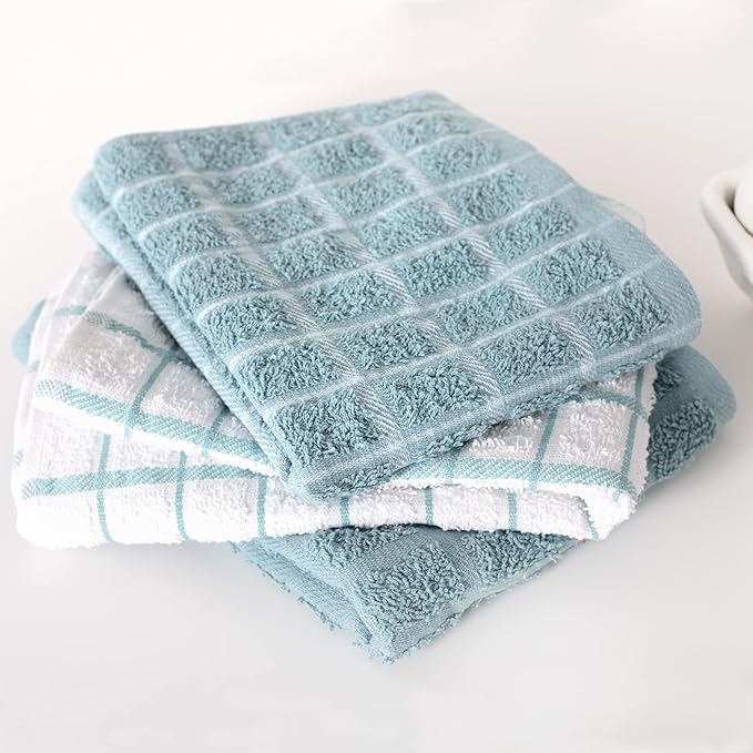 Ritz Premium 100% Cotton Terry Check Kitchen Dish Towels - Highly Absorbent, Super Soft, Long-Lasting, 25"x15", 3-Pack, Dew