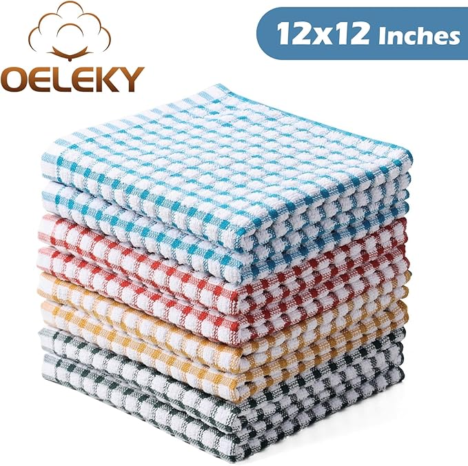 Oeleky 100% Cotton Kitchen Dish Cloths for Washing Dishes, 12x12 Inches Dish Rags, Absorbent Kitchen Cloths Pack of 8, Quick Drying Cleaning Cloths