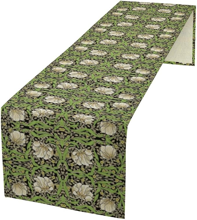 William Morris Vintage Floral Table Runner Farmhouse Sage Green Art Printed Dinner Runner for Home Kitchen Dining Table Decor Fabric 1 Panel W13xL60in