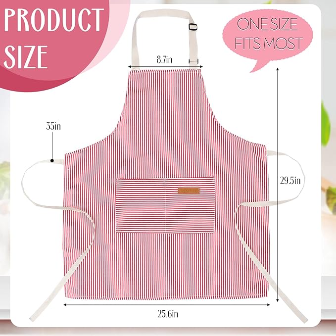 Handepo 12 Pcs Cotton Aprons for Women Men with Pockets Soft Adjustable Bib Stripe Aprons for Cooking Kitchen Chef