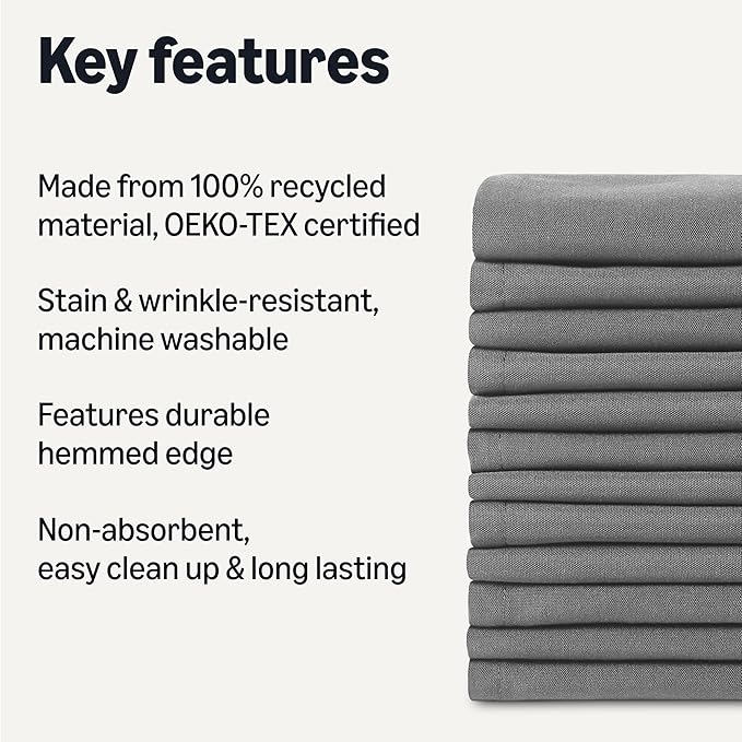 Amazon Basics Reusable Stain and Wrinkle Resistant Cloth Napkins, 17 x 17 inches, Grey, 12-Pack