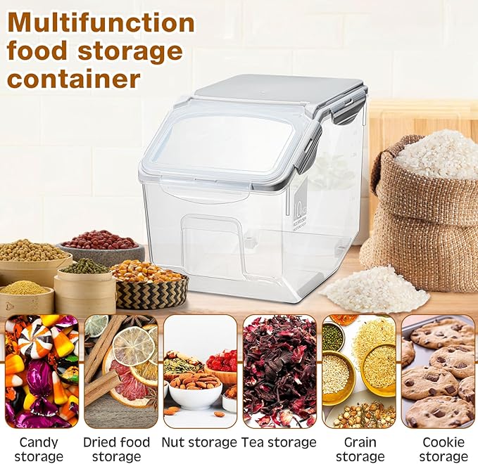 Umigy 4 Pack Rice Storage Container Flour Storage Bin with Wheels White Plastic Airtight Lid Boxes for Dog Pet Food Cereal Grain Dry Food (10 Liter / 20 lbs)