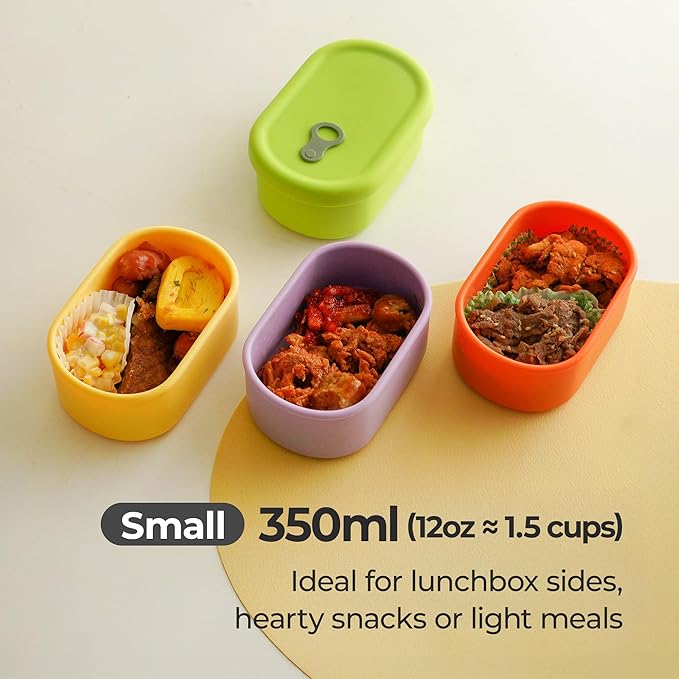 Premium Korean-Made Silicone Airtight Food Container with Steam Vent – BPA Free, Leakproof, Microwave & Freezer Safe Meal Prep. & Leftovers Storage (Mandarin Orange, 4p Multi-Size Set)