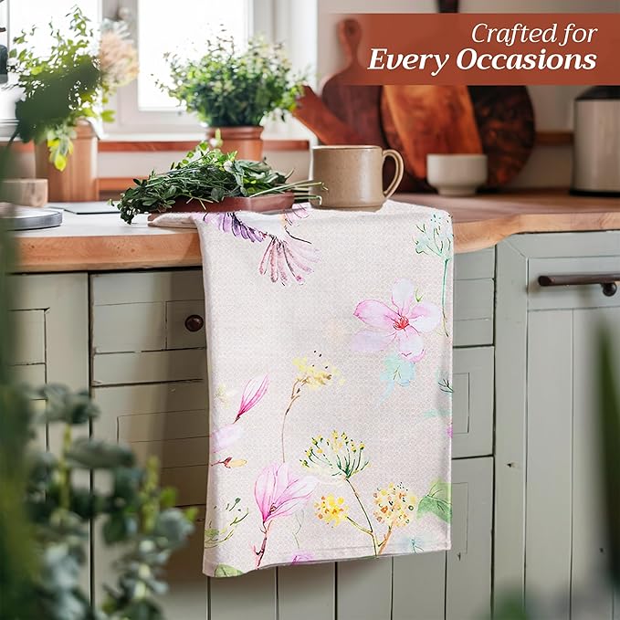 Maison d' Hermine Kitchen Towels Set of 3 100% Cotton 27.50" x 20" Reusable Cloth Tea Dish Towels Absorbent with Hanging Loop for Kitchen Gifts for Mothers Day Spring/Summer (Magnolia Mornings)