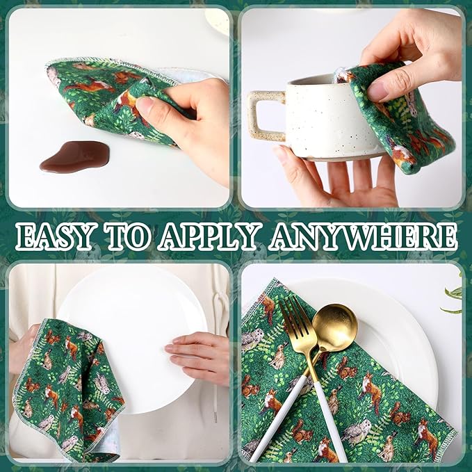 Redbaker 60 Pcs Reusable Paper Towels Rolls Kitchen Towels Bulk Washable Paperless Cloth Cotton Hand Napkins with Cardboard Reusable Napkins for Kitchen Bathroom (Wild Animal)