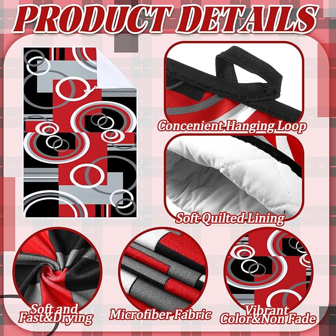 Jingmore 6 Pcs Kitchen Decor Set Accessorie Farmhouse Kitchen Towels Pot Holders Oven Mitts Set 2 Dish Towels 2 Pot Holders 2 Cooking Mittens Oven Glove for Cooking(Red and Black,Geometric)