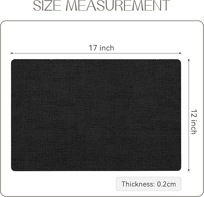 Romanstile Vinyl Placemats Set of 8-12 X 17 Inch - Faux Leather 100% Waterproof Oil-Proof Wipeable Place Mats, Heat Resistant Reversible PU Table Mats for Kitchen Dining Party Outdoor, Black