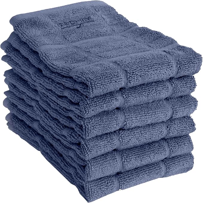 All-Clad Premium Solid Dish Cloth Set: Highly Absorbent, Super Soft 100% Turkish Cotton Terry Looped, 13" x 14" Dish Towels for Cleaning & Drying Dishes, Pans, Glassware, Counters, 6-Pack, Indigo