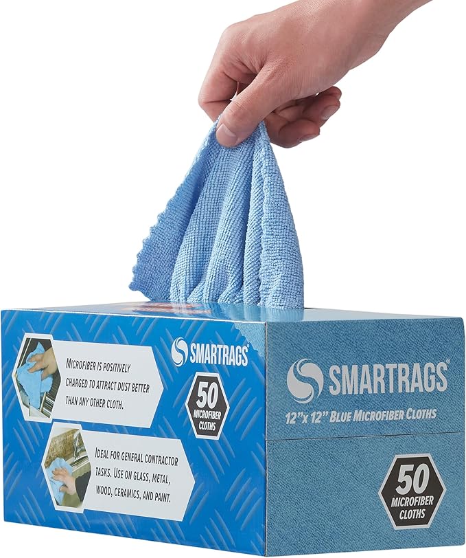 Arkwright Smart Rags Microfiber Cleaning Cloths Bulk, Case of 400, Lint Free 180 GSM Reusable Towels for Auto, Office and Household Cleaning, 12 x 12 in, Blue