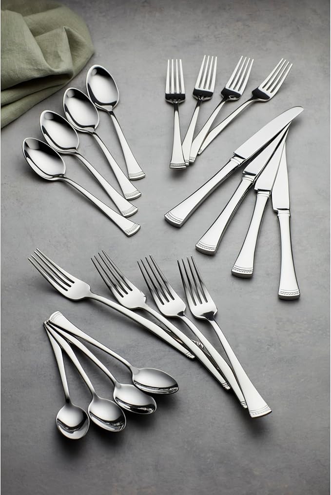 Lenox Flatware Set, Portola Teaspoons Set, Service For 4, 18/10 Stainless Steel, Mirror Finish, Dishwasher Safe, Kitchen Utensils Sets, Home And Kitchen Utensils, Spoons, Teaspoons (Silver, 4 Pieces)