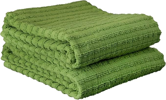 Ritz Royale Collection 100% Combed Terry Cotton, Highly Absorbent, Oversized Kitchen Towel Set, 28" x 18", 2-Pack, Solid, Cactus Green
